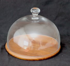 Vintage MCM Dansk Danish Teak 11 Inch Round Wood Cutting Serving Board W/ Glass Dome (F-54)