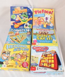 Kids Board Game Lot: Mr. Mouth, Pie Face!, Connect 4, Don't Say It, Headbanz, Guess Who (G-2)