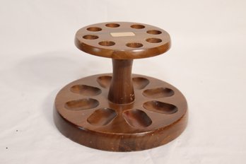 Vintage Round Walnut Wood 8 Pipe Stand  By Decatur Industries Decco (R-43)