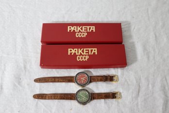 Pair Of Paketa CCCP  Wristwatch Watch W/ Box And Papers (P-11)