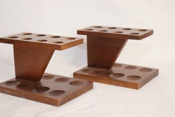 Vintage Matched Pair Of 8 Spot Wooden Tobacco Pipe Holders