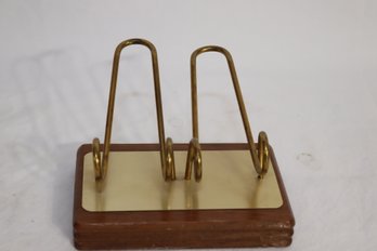 Vintage Decco Double Tobacco Pipe Rack Holder Brass And Walnut Decatur Industries (R-47)