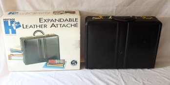Pair Of Black Expandable Leather Briefcases