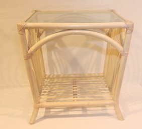 Bamboo Cane Glass Top Side Table