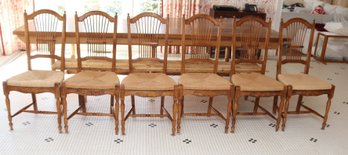 Set Of 6 Wooden Dining Chairs Woven Rope Seats (R-55)