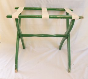 Vintage Green Scheibe Wooden Folding Luggage Suitcase Rack Stand W/ White Straps. (C-10)