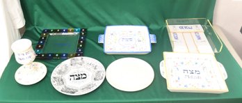 Matzoh Plates And Passover Seder Plate And Elijah Cup