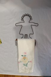 Vintage Wrought Metal Girl Figure Towel Holder (I-6)