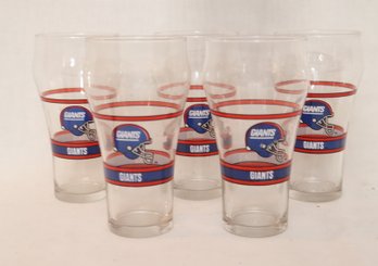 Set Of 5 New York Giants Soda Fountain Vintage Glass Coca Cola 1980s Retro NFL 12 Oz (F-54)