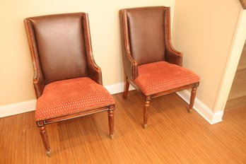 Pair Of Hickory White Armchairs Leather Leather Back Nailhead