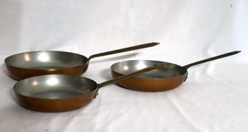 3 Vintage Douro Copper Frying Pans Made In Portugal (I-11)