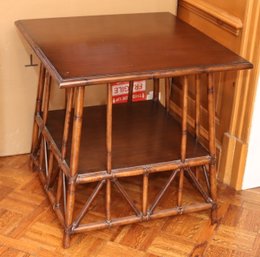 Vintage Wooden Bamboo 2 Tier Side Table