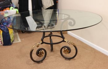 60' Round Glass Table On Wrought Iron Base