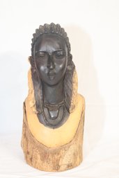 SABA WOOD AFRICAN FEMALE HEAD SCULPTURE (B-13)