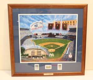 Framed Yankee Stadium By David Henderson Babe Ruth Lou Gehrig Stamps With Hologram (TL-10)