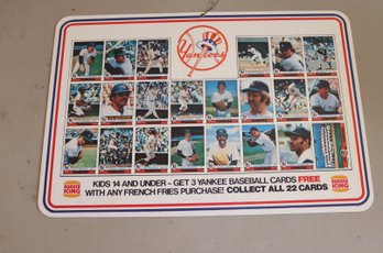 1979 Burger King New York Yankees Placemat