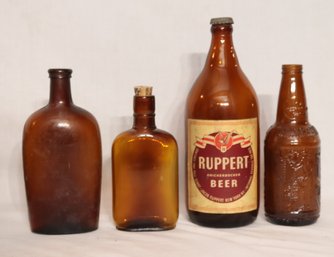 Vintage Brown Glass Bottles: Rupert Beer, Sarsaparilla (F-72)