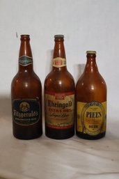 Vintage Brown Glass Beer Bottles: Piel's, Rheingold, Fitzgerald's (F-74)