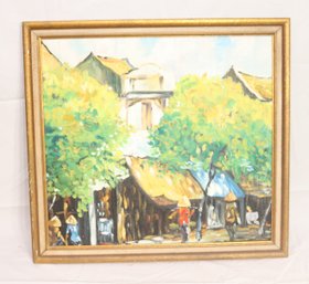 Vintage Asian Village Painting Framed (B-22)