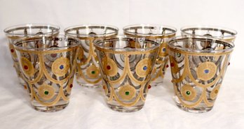 Set Of 7 Vintage Culver Jeweled Ornaments 22K Gold Glasses/Tumblers (R-78)