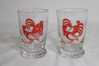 Vintage Pair Of Red Rooster Juice Glasses (R-79)