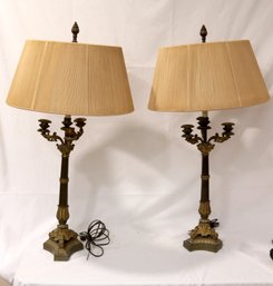 Pair Of Antique Candelabra Table Lamps With Shades