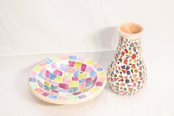 Mosaic Plate And Vase
