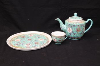 Chinese Teapot Cup And Platter (J-34)
