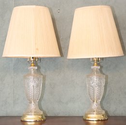 Pair Of Glass Table Lamps With Shades (B-46)