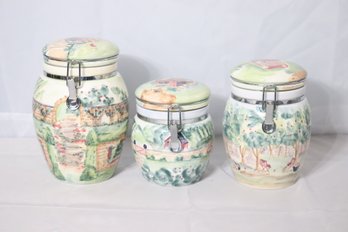 3 Michal Sparks Hand Painted Ceramic Canisters (H-11)