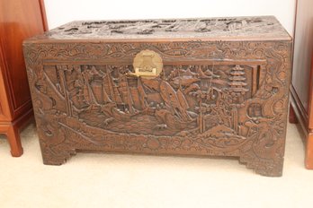 Antique Carved Chinese Chest Trunk (U-77)