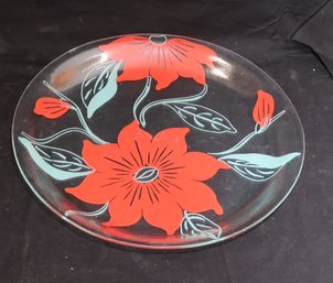 Glass Platter Red Flowers