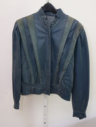 Vintage Blue Leather And Suede Jacket Tulipano Leather Made In Italy Sz. 42(C-49)
