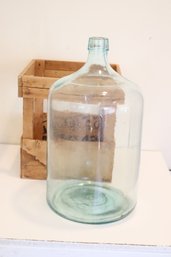 Vintage Glass 5 Gallon Carboy Glass Jug In Wooden Crate Wine Making (T-1)