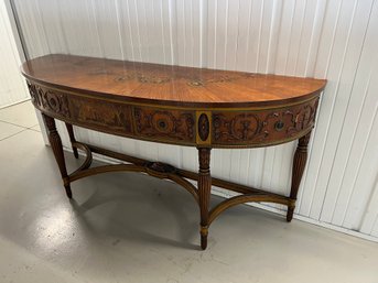 Half Round Inlaid Wooden Console Table
