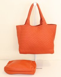 Orange Woven Leather Tote Bag With Interior Bag (AH-9)