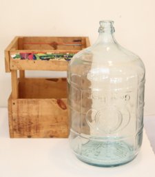 Great Bear Glass 5 Gallon Carboy Glass Jug In Wooden Crate Wine Making (T-3)