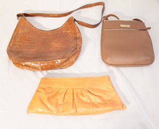 3 Leather Handbags Kenneth Cole Reaction, Lauren Merkin Clutch, & Field Manor (H-33)