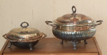 Silverplate And Pyrex Chafing Dish And Serving Bowl. (F-9)