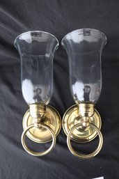 Brass With Glass Shades Wall Sconce Candle Holder (T-33)