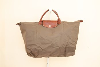 Longchamp Khaki With Brown Leather Handbag (AH-21)