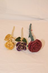 Roses: Gold Plated, Ceramic, And Metal (i Think The Purple One Is Made From Metal) (J-10)