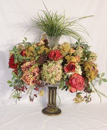 Faux Flower Centerpiece Bouquet In Brass/ Glass Stand Vase