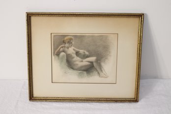 Vintage Framed Female Nude Drawing (P-45)