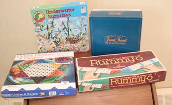 Rummy-o, Chinese Checkers , Trivial Pursuit And Underwater Surprises Board Game Lot (F-22)