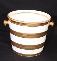 White With Gold Stripes Porcelain Ice Bucket (B-41)