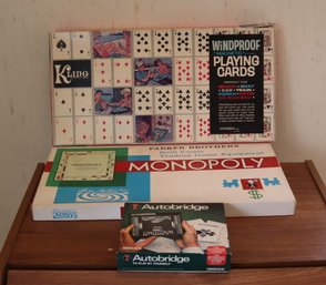 Vintage Windproof Magnetic Playing Cards, Monopoly, And Autobridge Game Lot (F-23)
