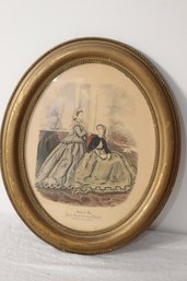Vintage Oval Framed Victorian French Fashion Prints Petit Courrier Des Dames (P-47)