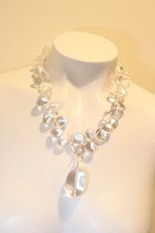Large Clear Beaded Necklace With Sterling Silver Toggle Clasp (H-56)