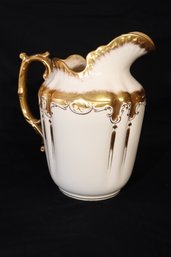 Vintage White And Gold Porcelain Pitcher (B-43)